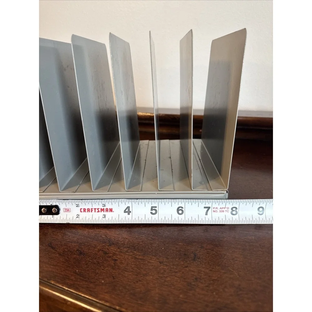 Lit-Ning Letter Mail File Metal 6 Slot Office Desk Organizer Gray Paper Vintage